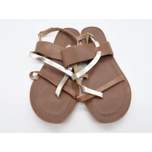 Lane Bryant Sandals Womens 10 Wide Brown Leather Slingback Flat Heel Toe Ring - Picture 12 of 12